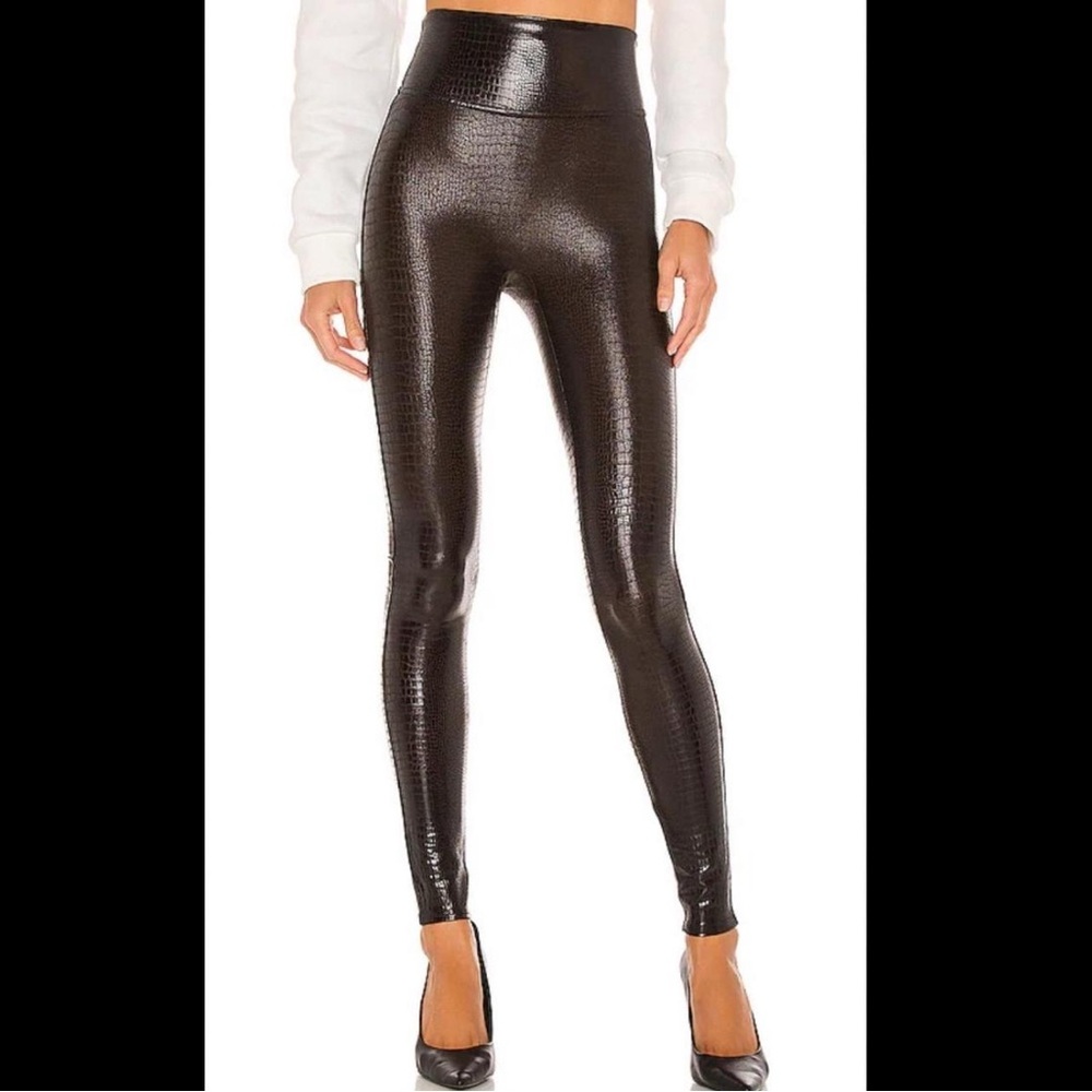 SPANX Glossy dark brown Croc Leggings